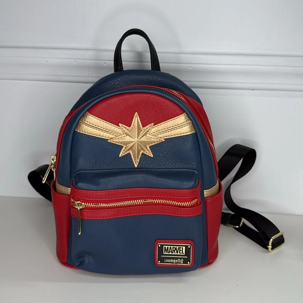 Loungefly marvel captain marvel gold red and blue backpack purse cosplay bag